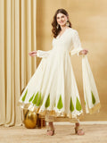 Offwhite Handblock Green Flower Print Anakali Kurta Set