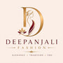 Deepanjali Fashion logo featuring a gold letter D with a woman silhouette and lotus motif.