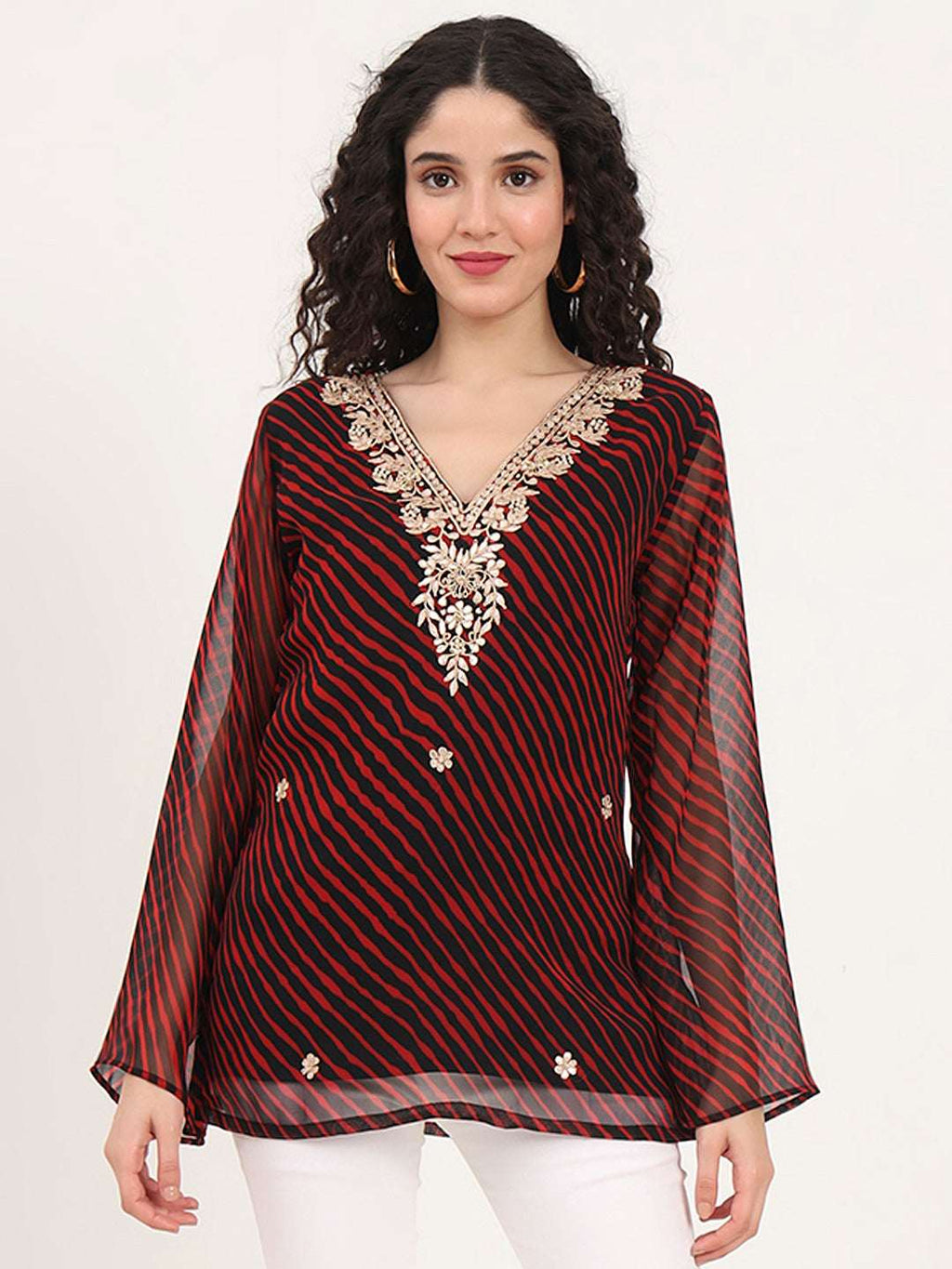 Black Leheriya Georgette Top - Close Up Details