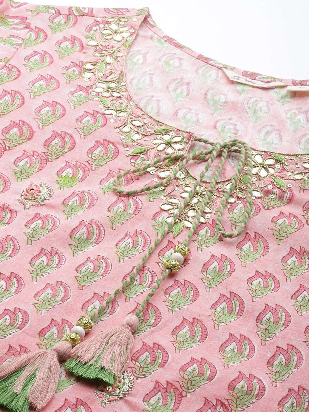 Jaipuri hand block print pink floral cotton kurta sharara set with dupatta