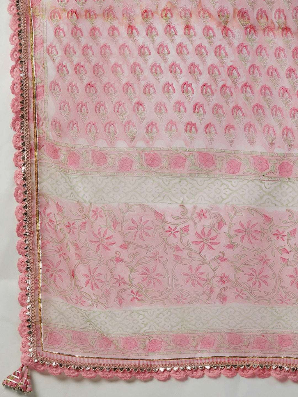Jaipuri hand block print pink floral cotton kurta sharara set with dupatta