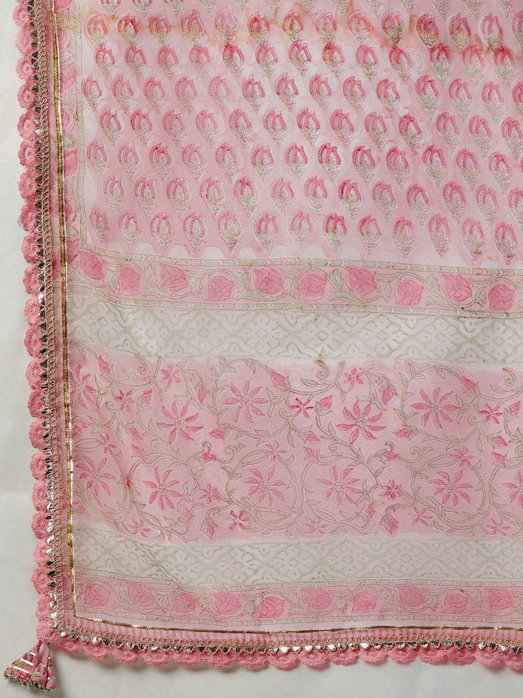 Jaipuri hand block print pink floral cotton kurta sharara set with dupatta