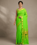 Traditional handloom cotton Paithani saree with woven peacock zari pallu