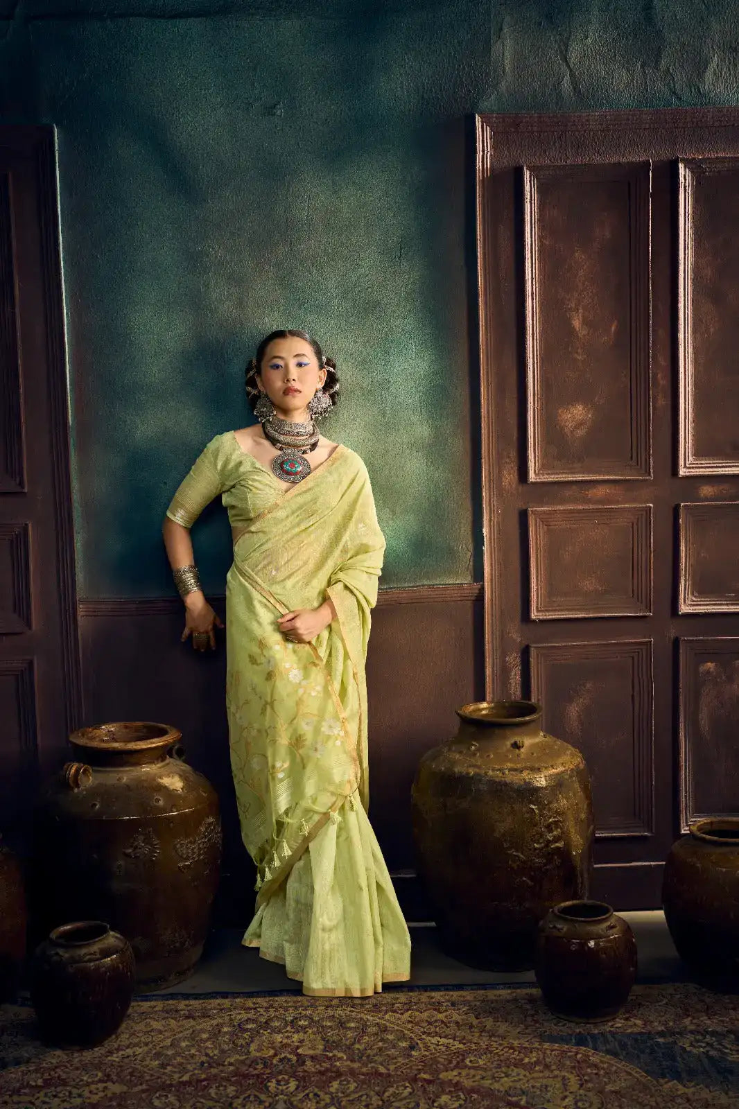 Authentic handloom Munga cotton saree with lightweight drape and woven border