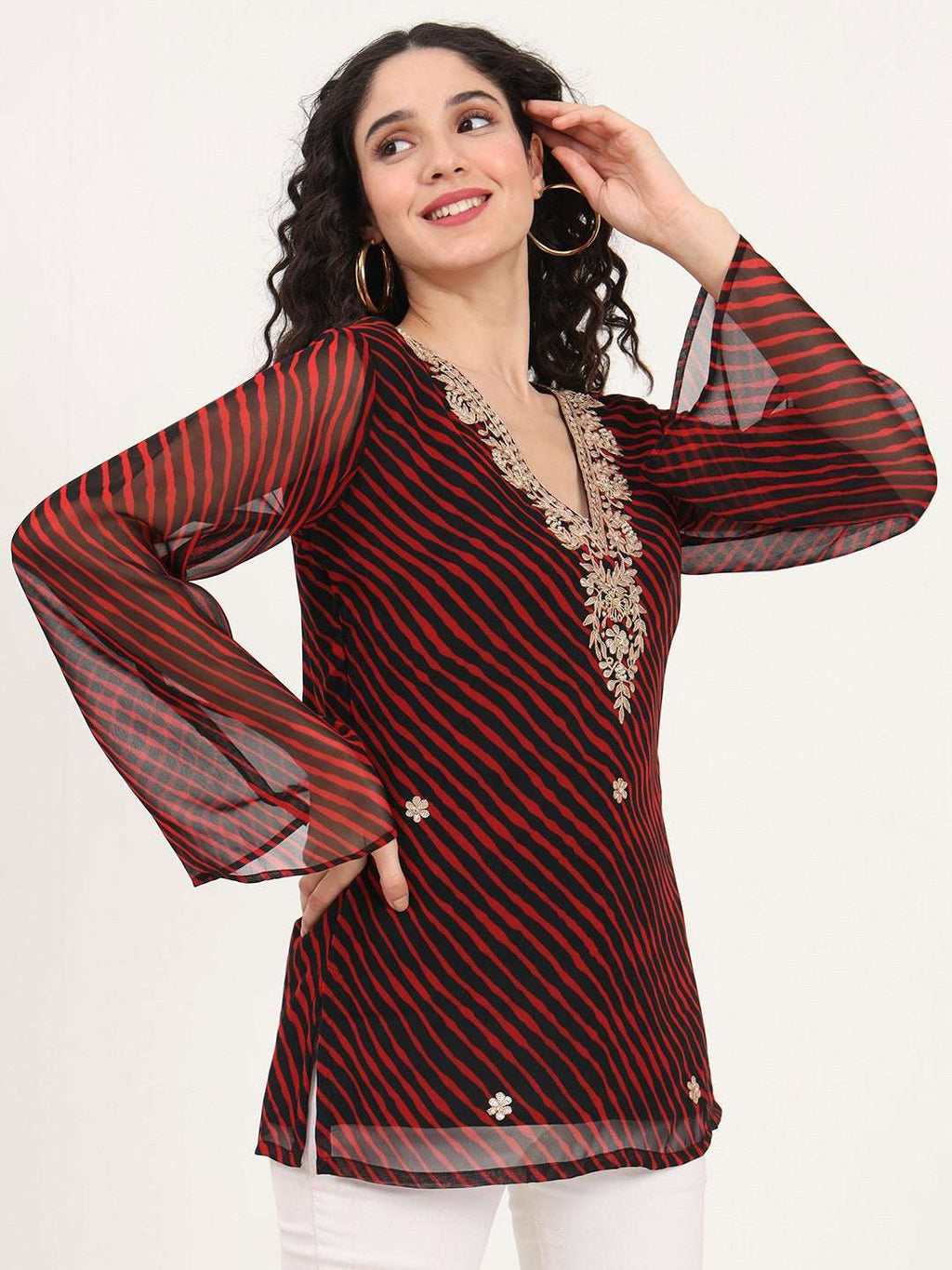 Black Leheriya Georgette Top - Fabric and Styling