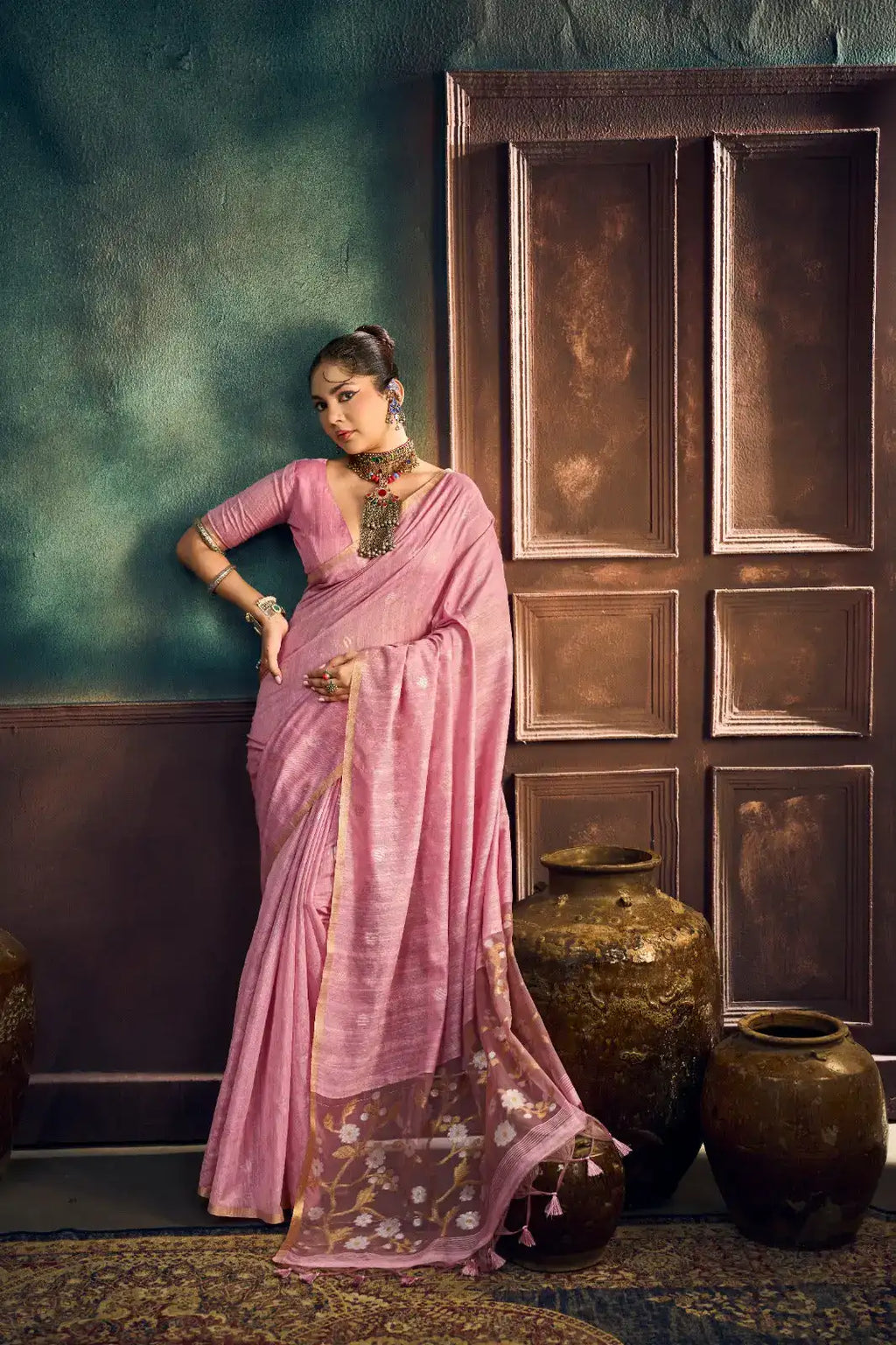 Authentic handloom Munga cotton saree with lightweight drape and woven border
