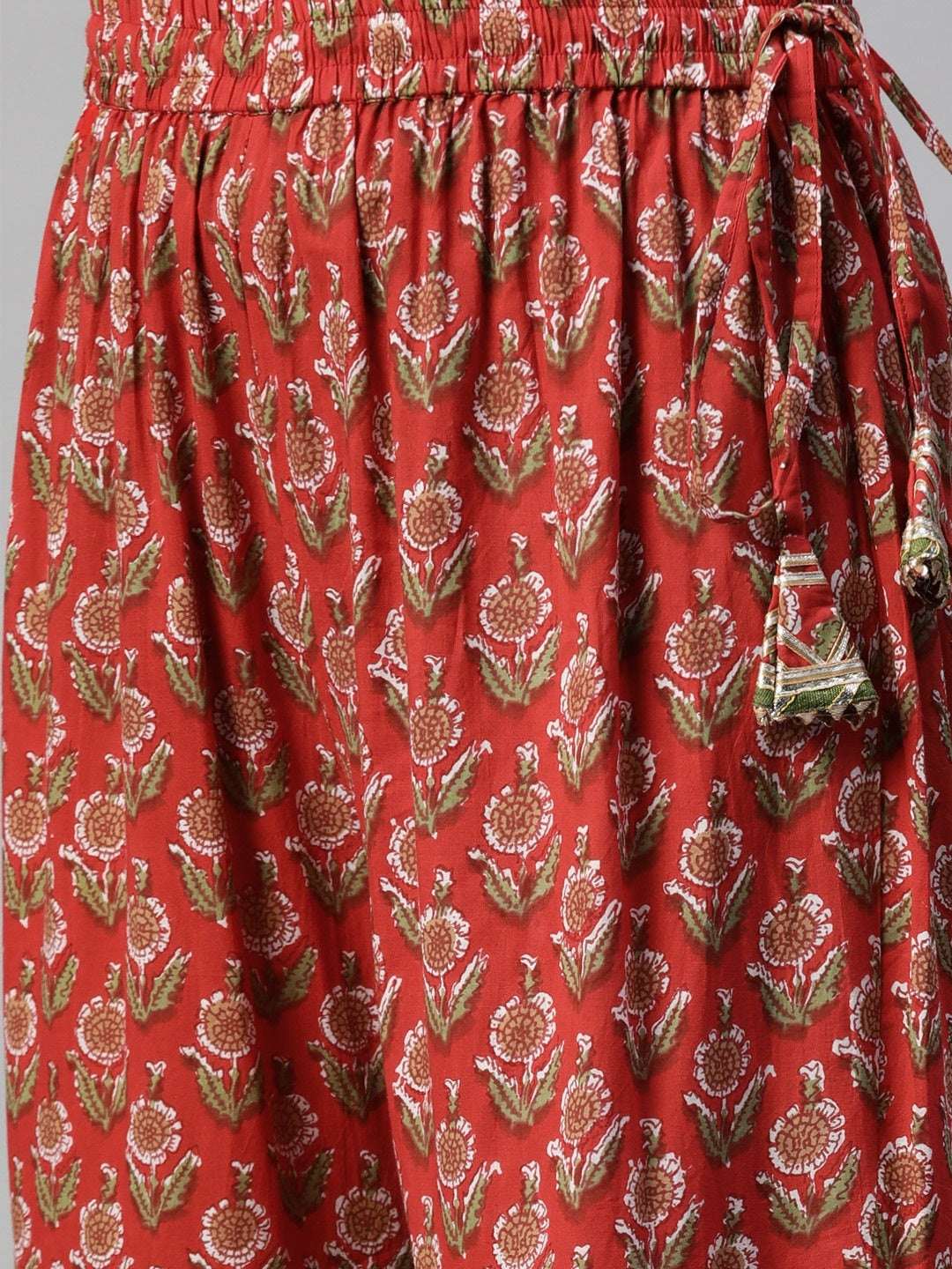 Traditional red Dabu hand block printed cotton kurta sharara set with Kota dupatta
