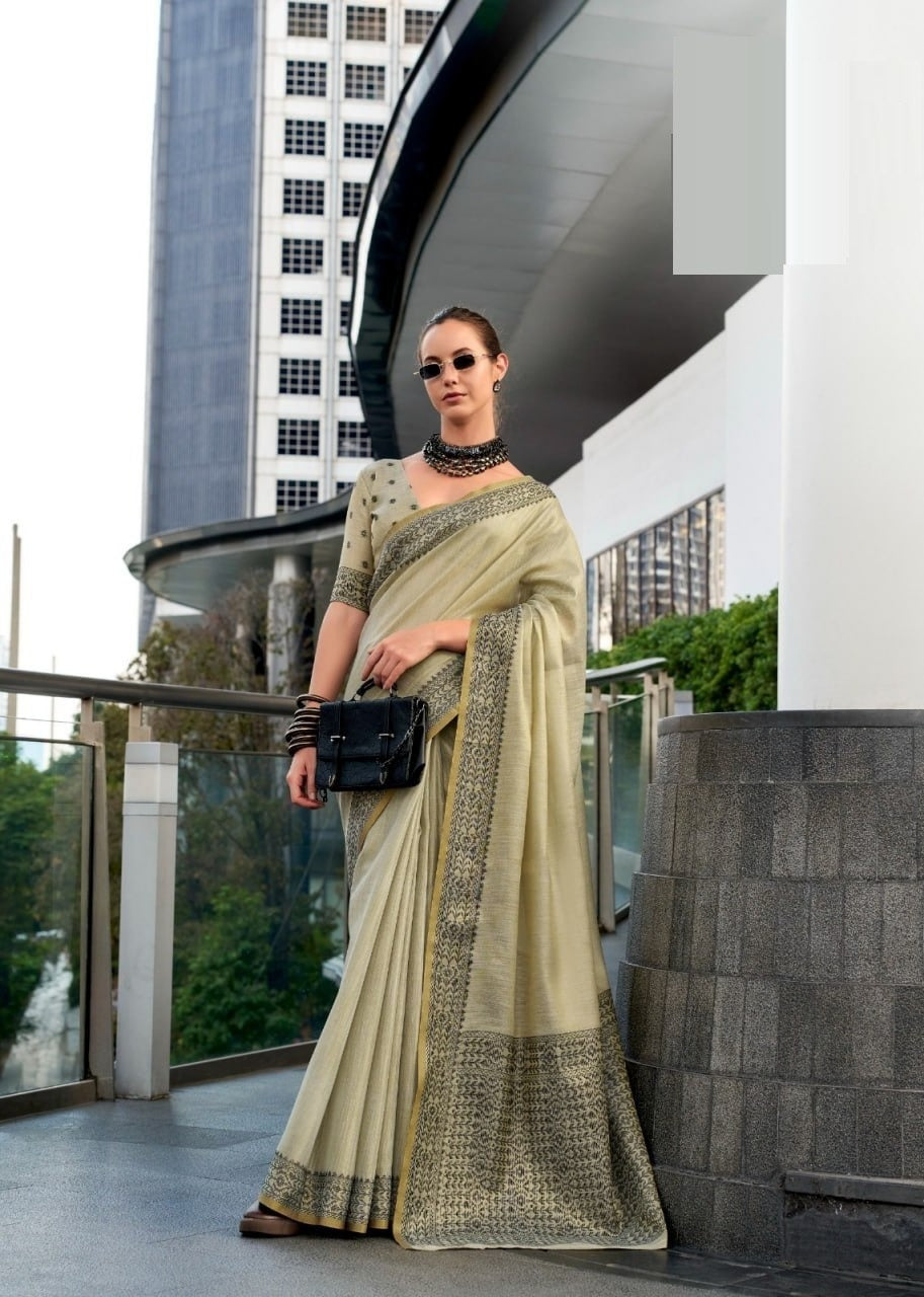 Premium Linen Tissue Silk Saree with Matching Blouse Piece
