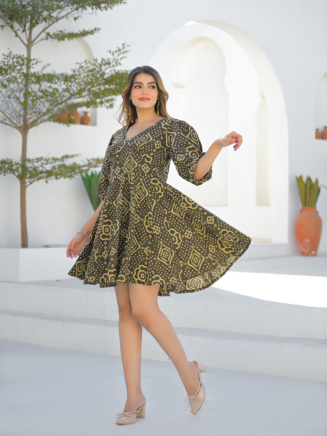Olive Printed Dress