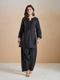 Pure Cotton Straight Fit Black Kurti with Farshi Salwar