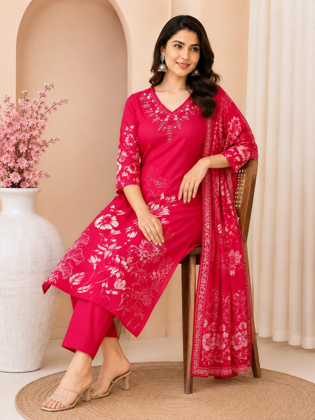 Effortless Everyday Luxury: Digital Floral Cotton 3-Piece Suit Set