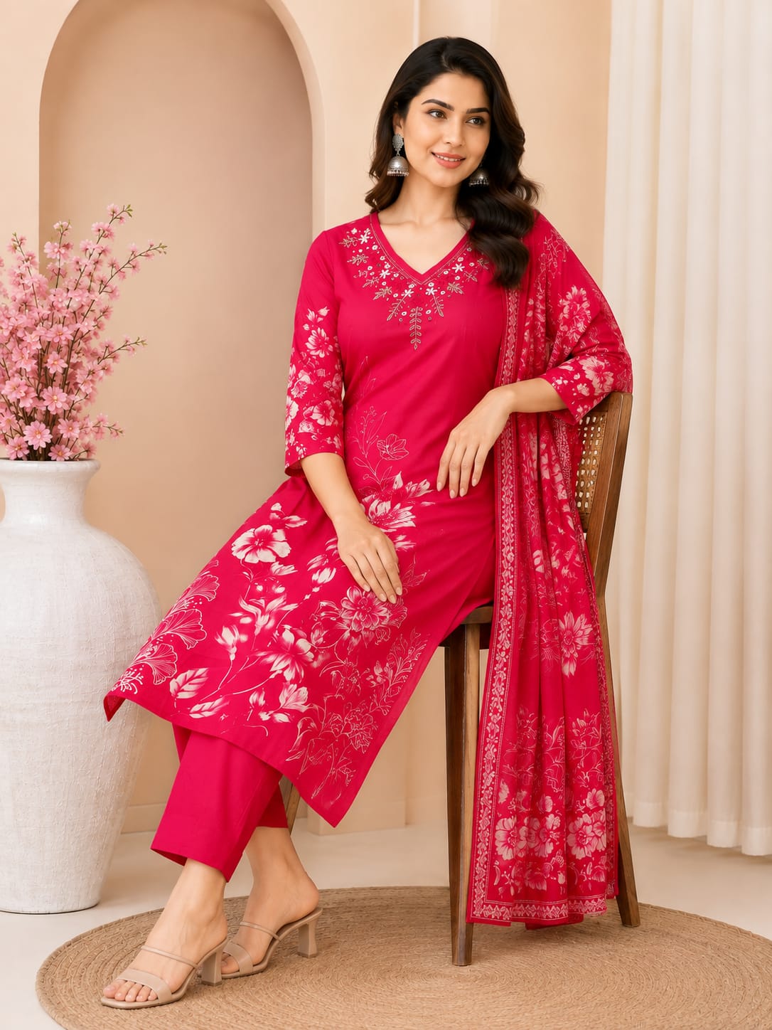 Effortless Everyday Luxury: Digital Floral Cotton 3-Piece Suit Set