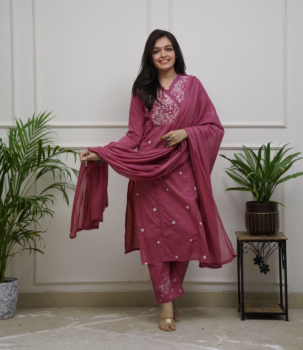Premium Cotton Embroidered 3-Piece Suit Set