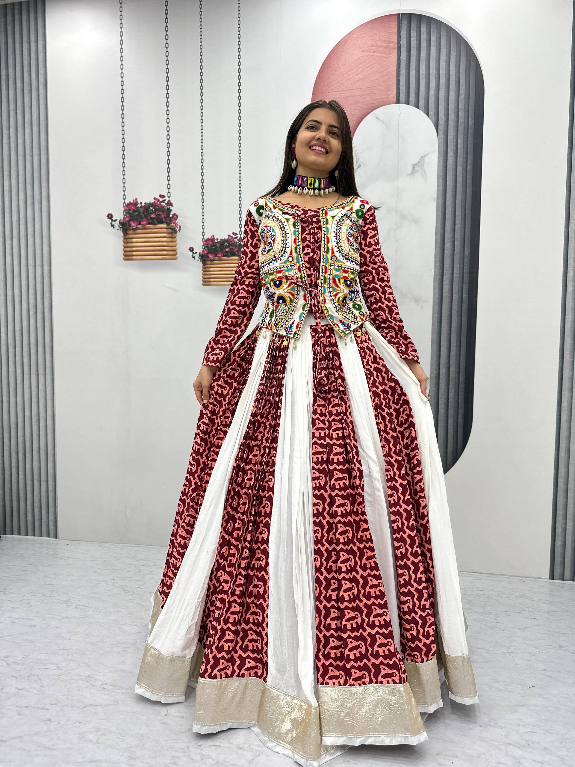 Navratri Special Pure Cotton Lehenga Choli – 6 Meter Big Flair with Traditional Gamathi Work