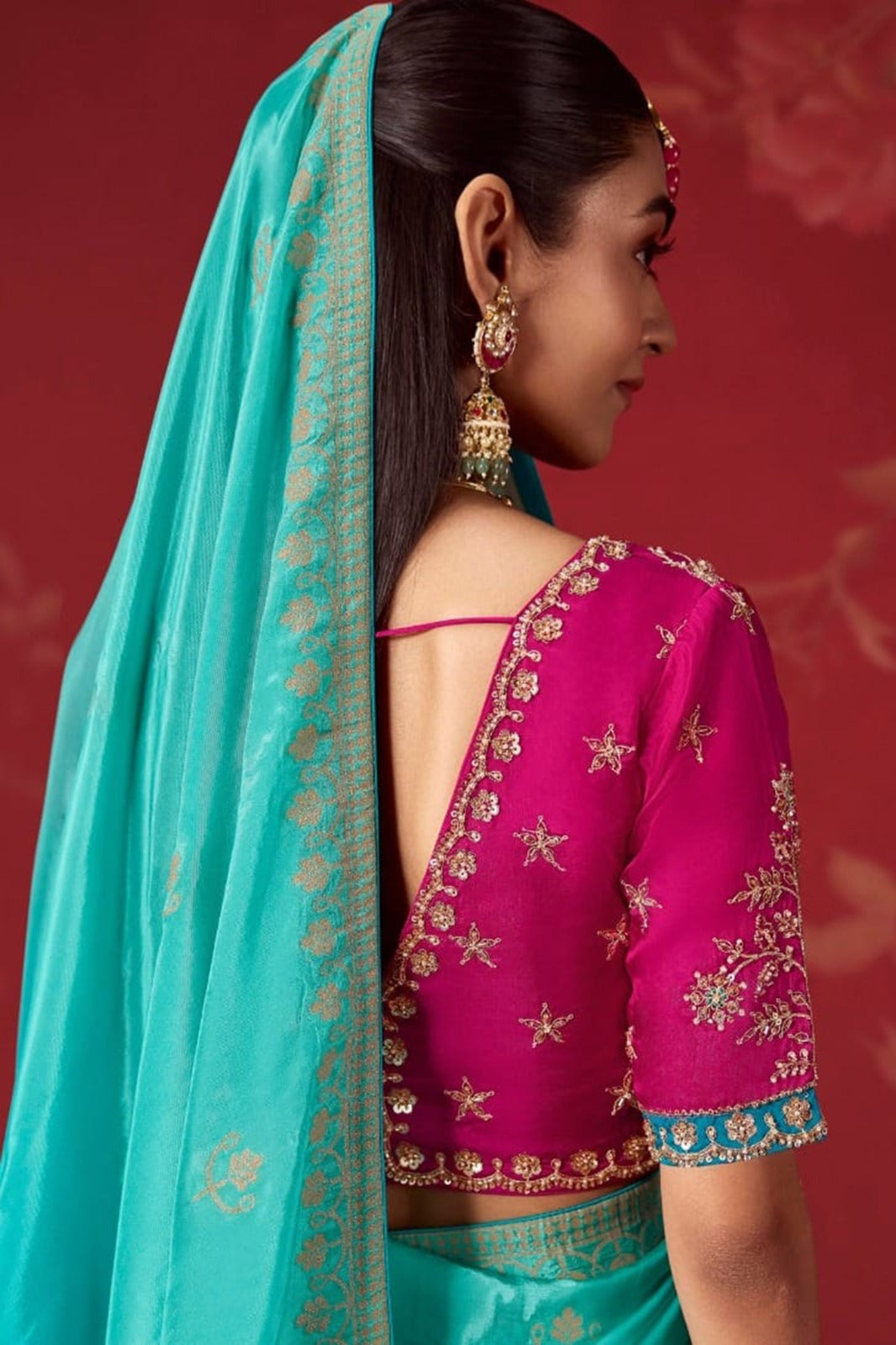 Ombré Dola Crape Silk Saree with Handcrafted Kundan Blouse