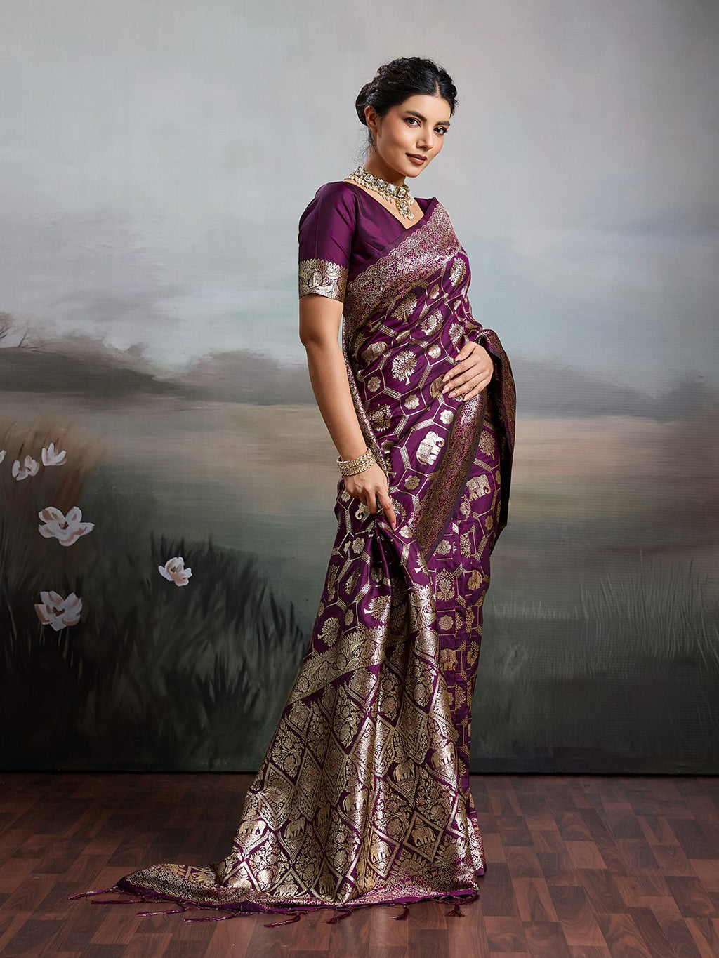 Shine in Pure Opulence: Elegant Silk Blend Sarees with Metallic Zari Weave