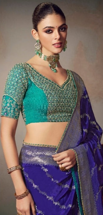 Chiniya Silk Saree with Designer Lace Border & Heavy Embroidered Silk Blouse