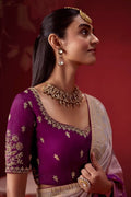 Ombré Dola Crape Silk Saree with Handcrafted Kundan Blouse