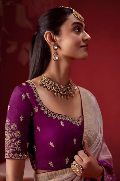 Ombré Dola Crape Silk Saree with Handcrafted Kundan Blouse