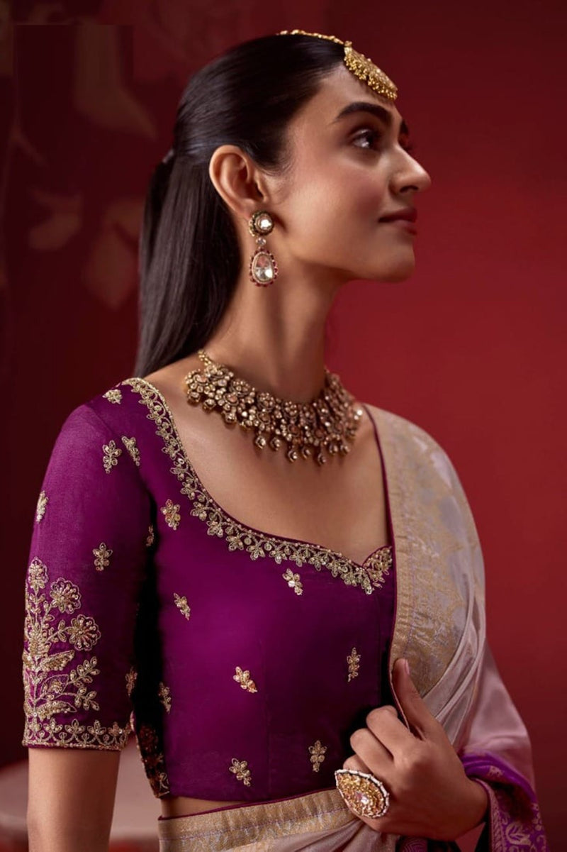 Ombré Dola Crape Silk Saree with Handcrafted Kundan Blouse
