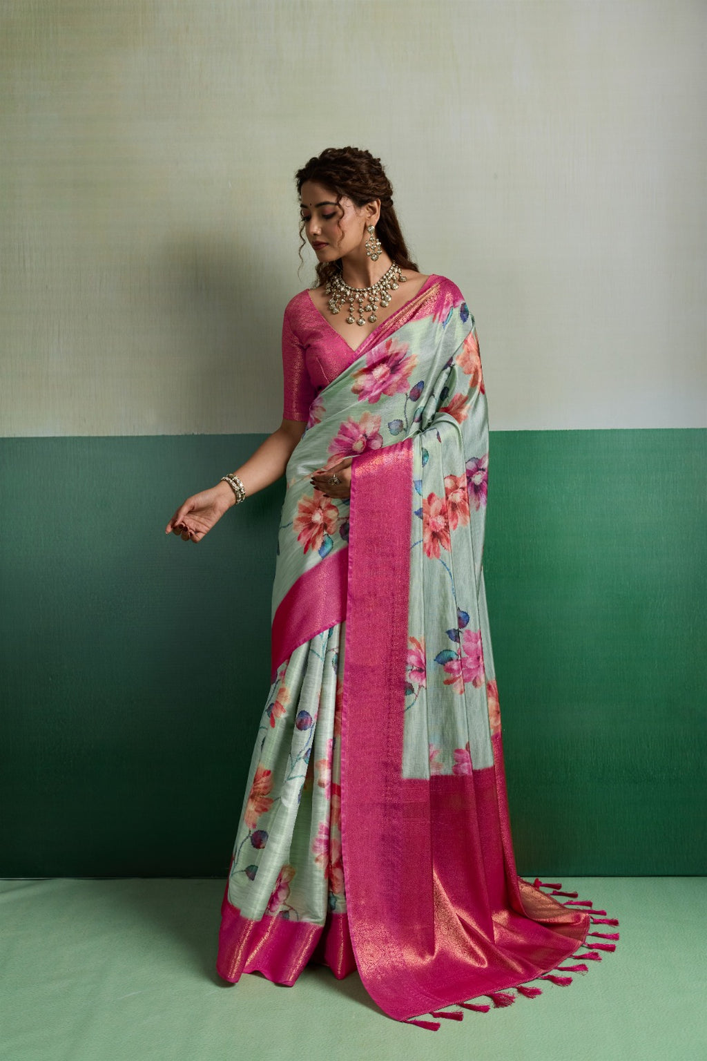 Pure Kanjivaram Tissue Silk Saree with 3D Floral Digital Print