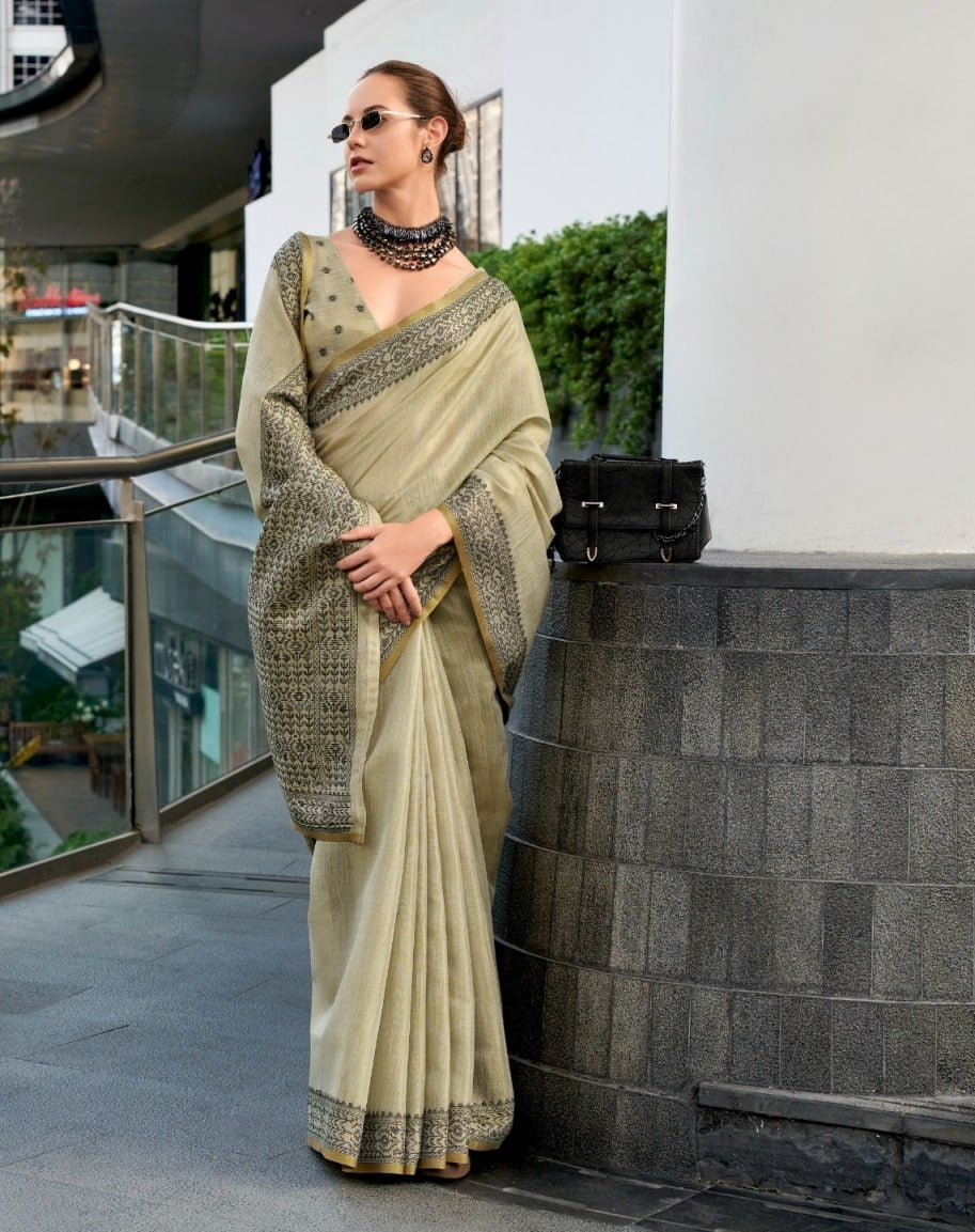 Premium Linen Tissue Silk Saree with Matching Blouse Piece