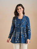 Blue Bandhani Print Cotton Peplum Fit Top