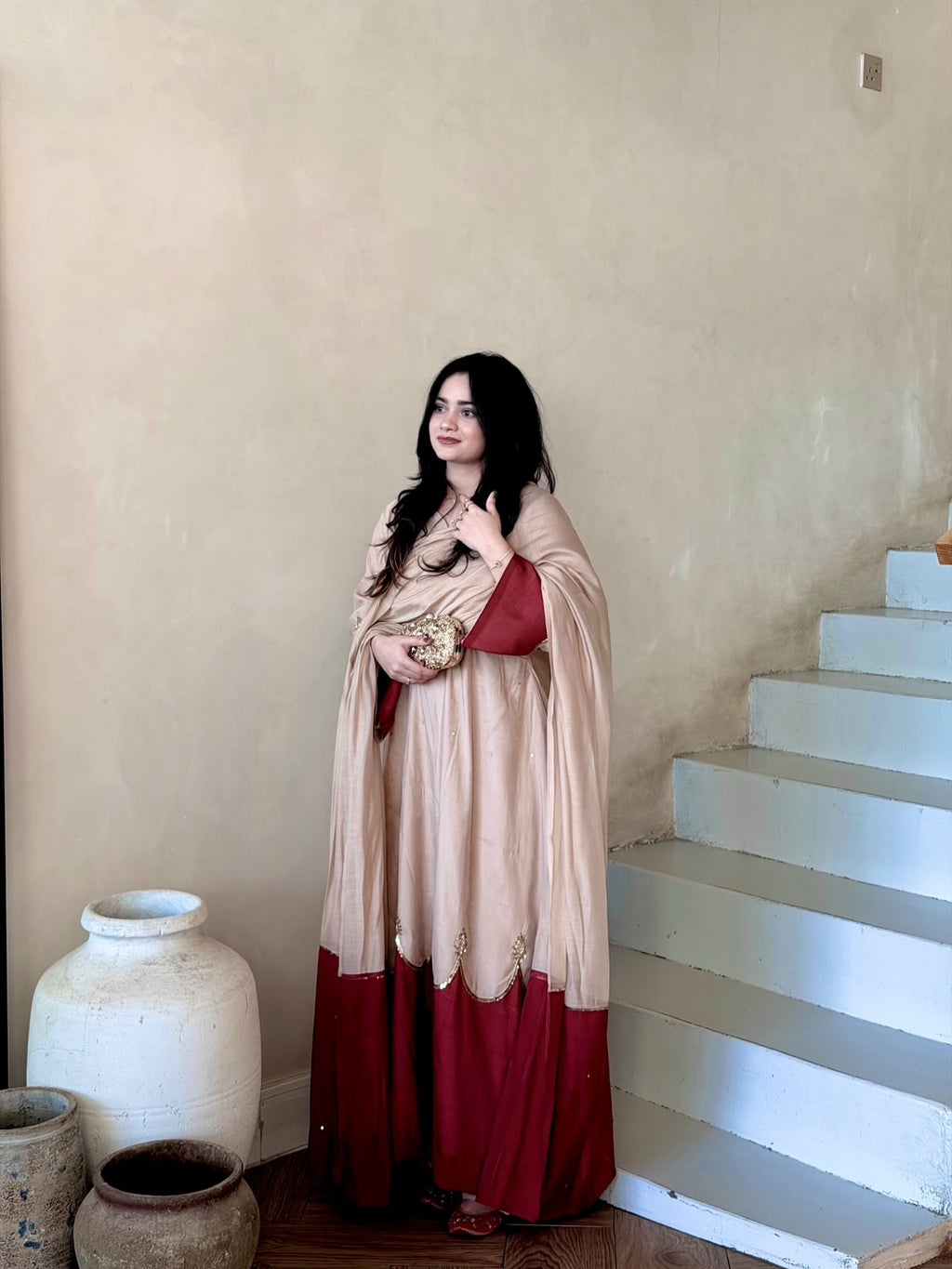 Pure Roman Silk Scalloped Kaftan & Palazzo Set