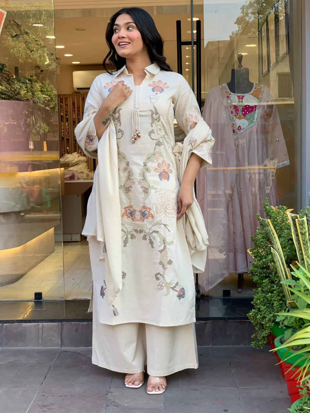 Premium Cotton Flex Embroidered Kurti Set – Elegant Summer Grace
