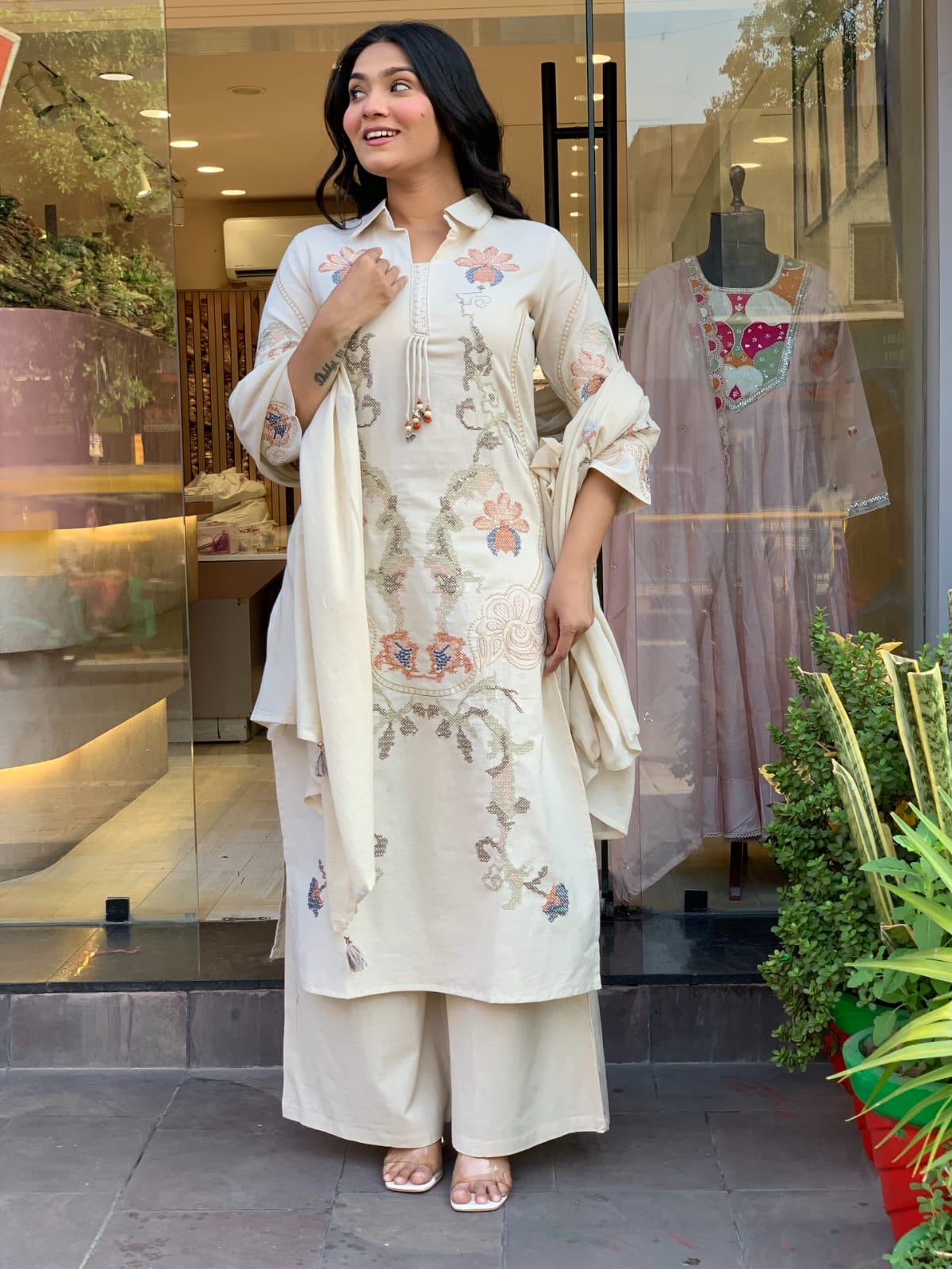 Premium Cotton Flex Embroidered Kurti Set – Elegant Summer Grace
