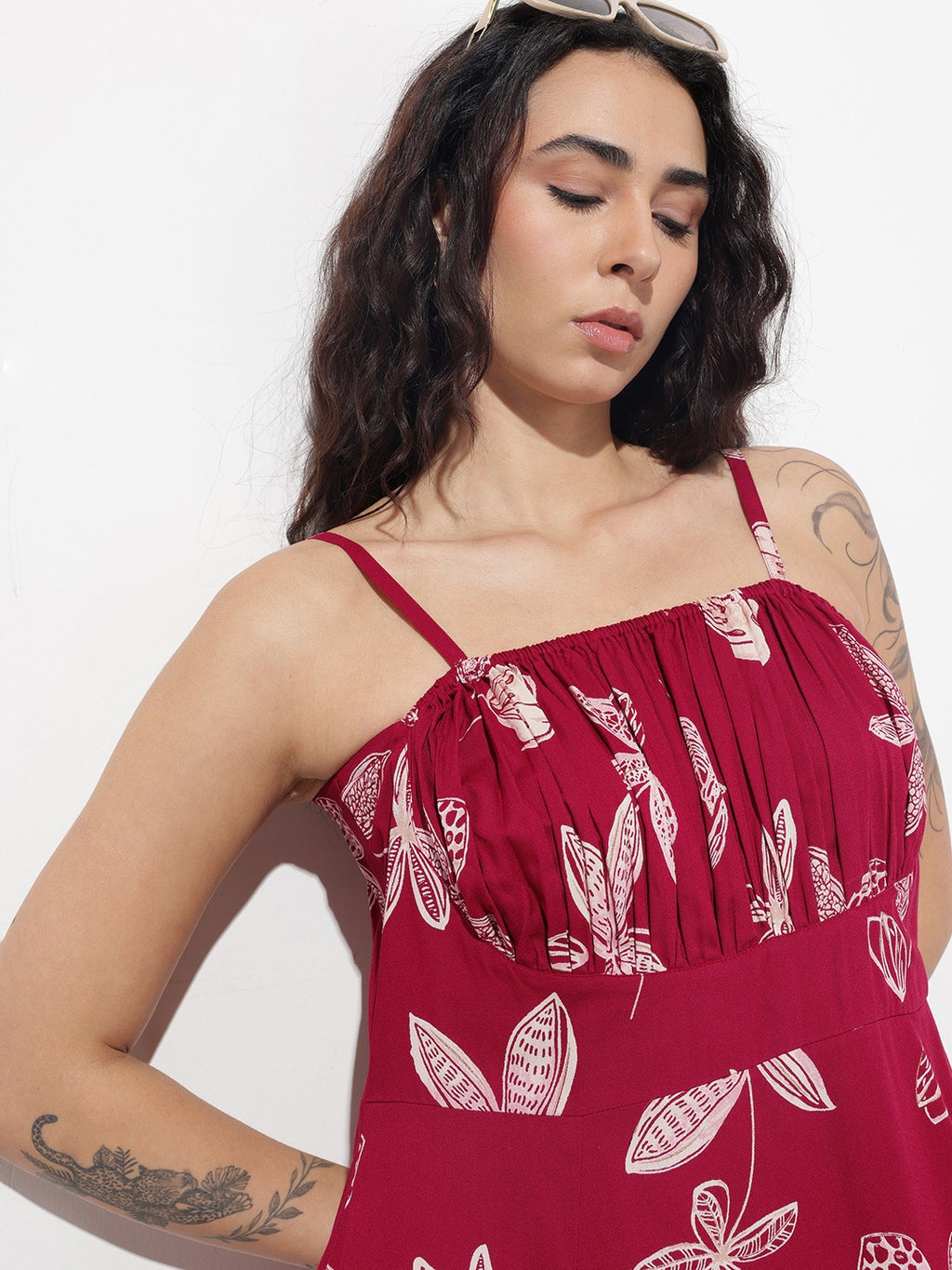 Maroon Shoulder Strapes Fit & Flared Dress