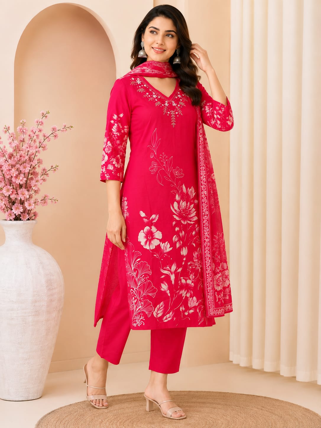 Effortless Everyday Luxury: Digital Floral Cotton 3-Piece Suit Set