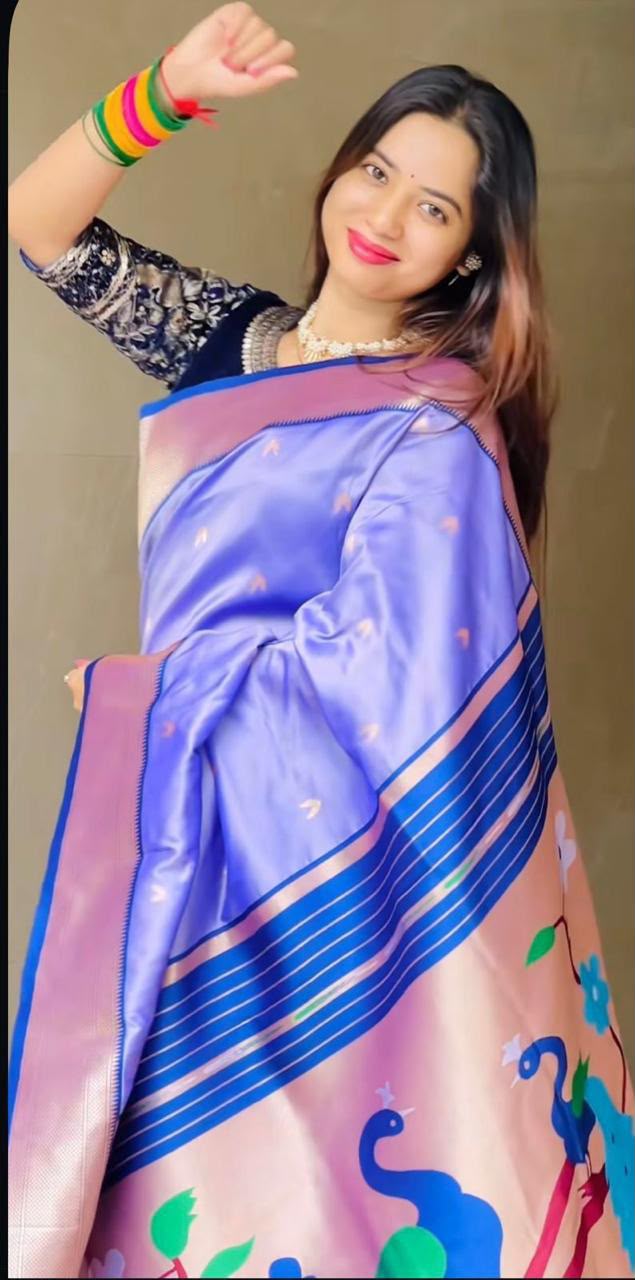 Pure Soft Kanchipuram Paithani Silk Saree with Heavy Meena Zari Pallu