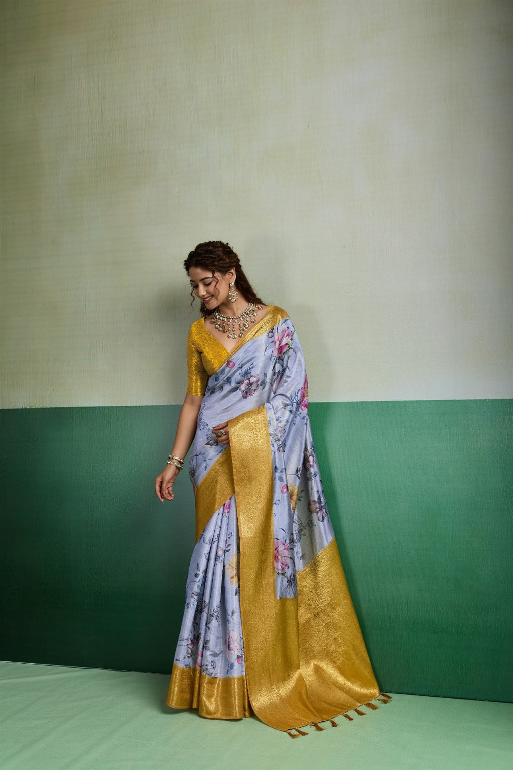 Pure Kanjivaram Tissue Silk Saree with 3D Floral Digital Print