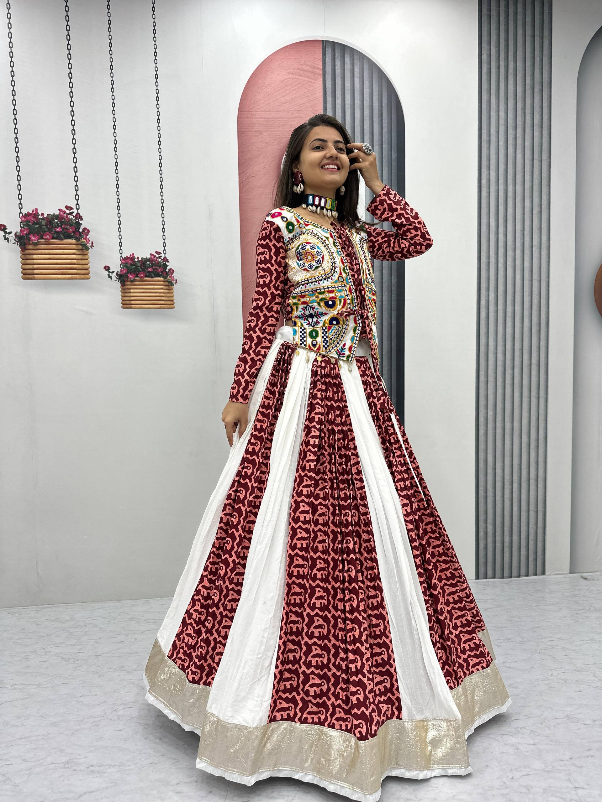Navratri Special Pure Cotton Lehenga Choli – 6 Meter Big Flair with Traditional Gamathi Work