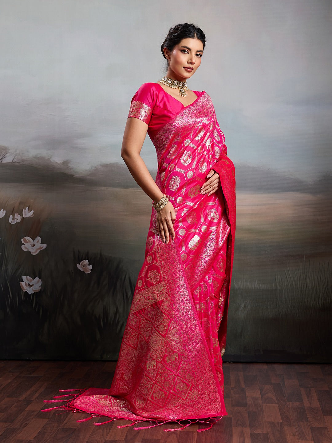 Shine in Pure Opulence: Elegant Silk Blend Sarees with Metallic Zari Weave
