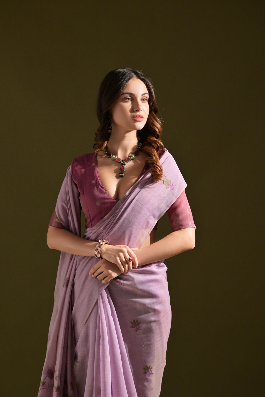 Designer Muga Cotton Saree – Intricate Resham Weave & Pichwai Inspired Motif
