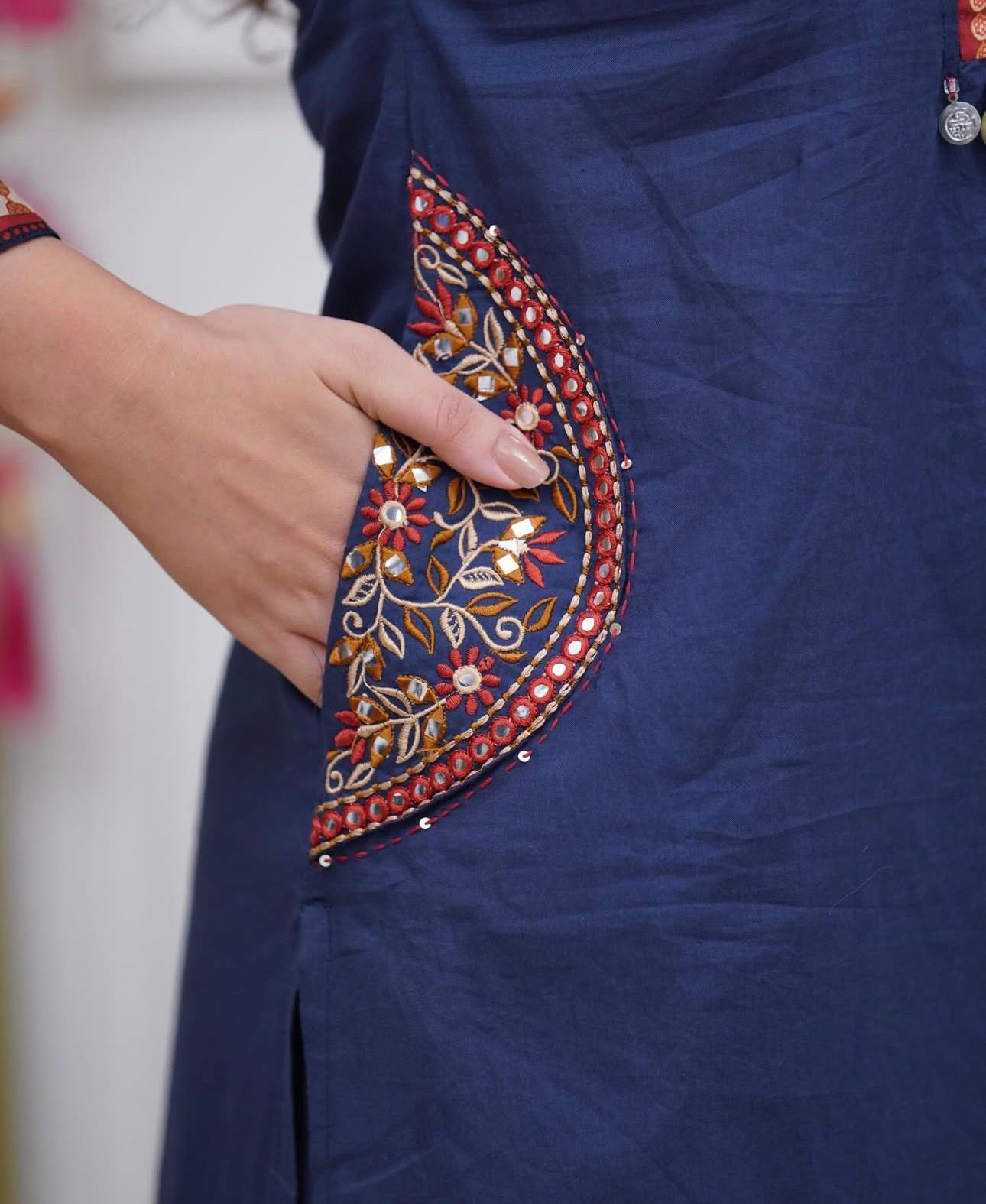 Elegant Blue Cotton Kurti Set with Handwork Detailing