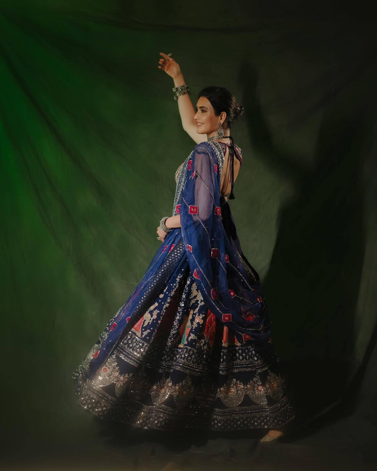 Royal Royal Blue Navratri Special Printed & Real Mirror Work Muslin Cotton Lehenga Choli