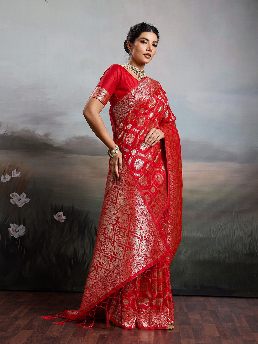 Shine in Pure Opulence: Elegant Silk Blend Sarees with Metallic Zari Weave