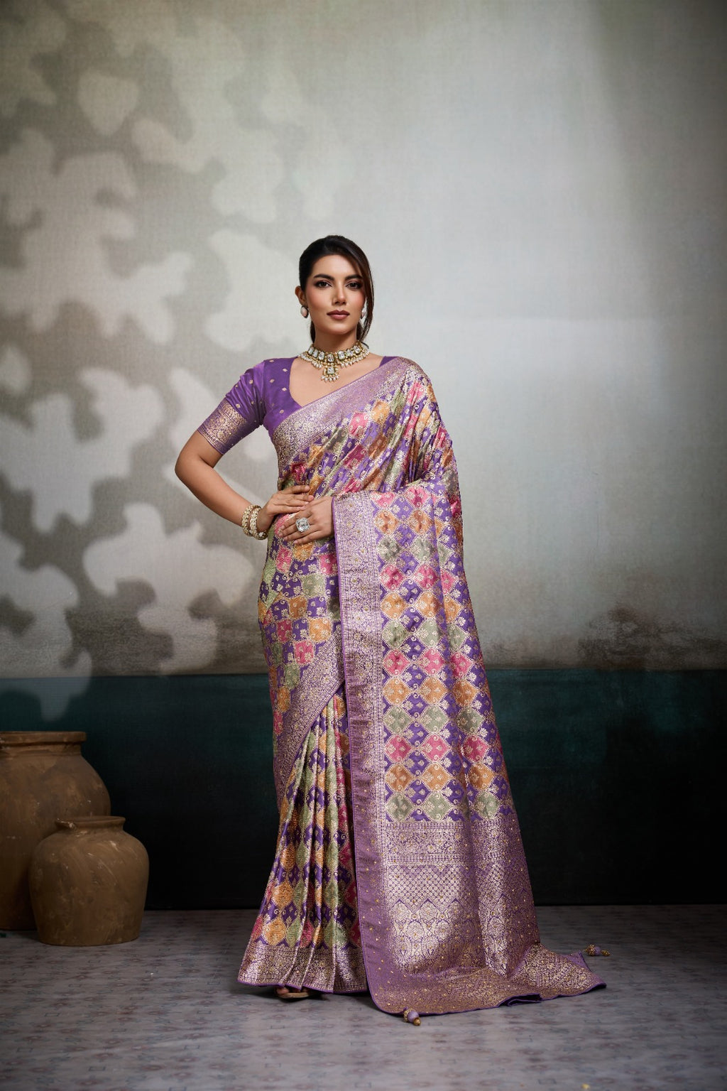 Draped in Opulence: Handcrafted Satin Masterpieces with Intricate Mosaic Weaves