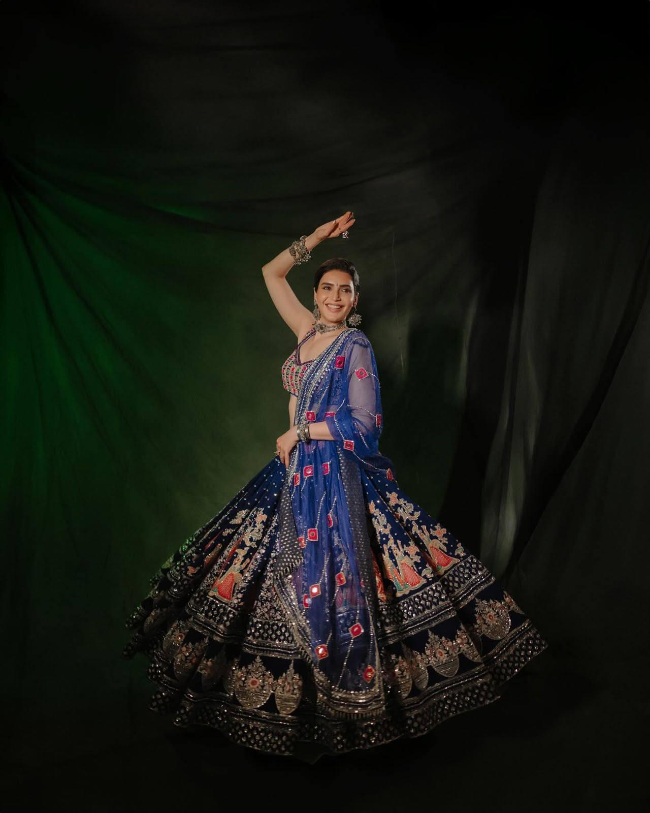 Royal Royal Blue Navratri Special Printed & Real Mirror Work Muslin Cotton Lehenga Choli
