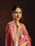 Dual-Tone Digital Shaded Fandy Satin Saree with Intricate Beadwork Border