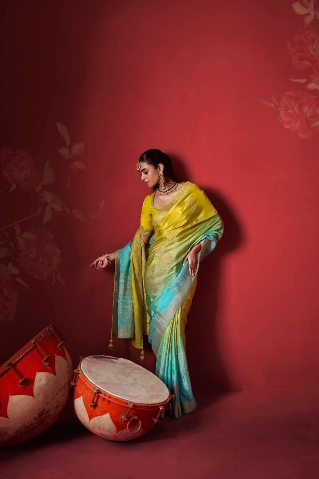 Ombré Dola Crape Silk Saree with Handcrafted Kundan Blouse