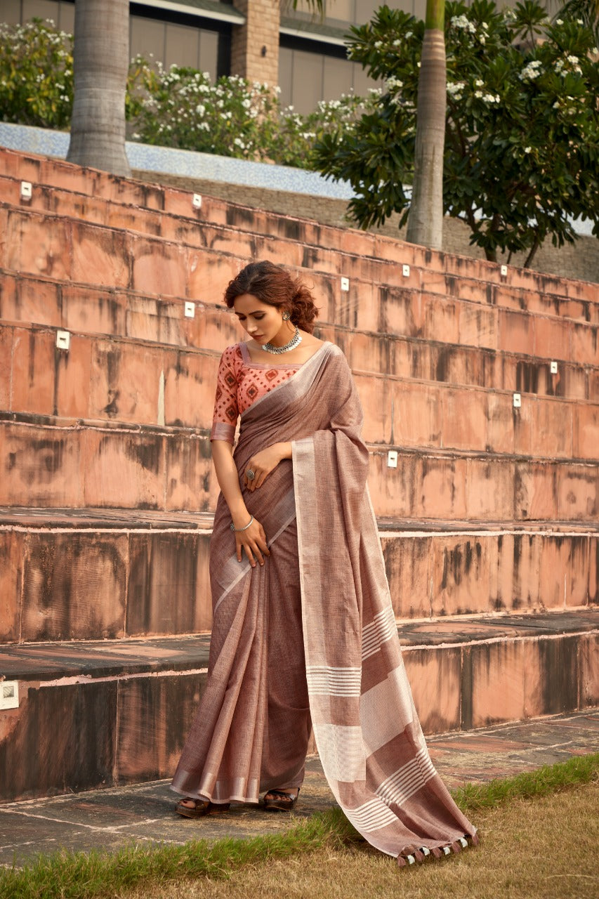 Timeless Elegance Meets Organic Luxury: Soft Linen Silk Sarees with Textured Khadi Work & Designer Blouse Piece