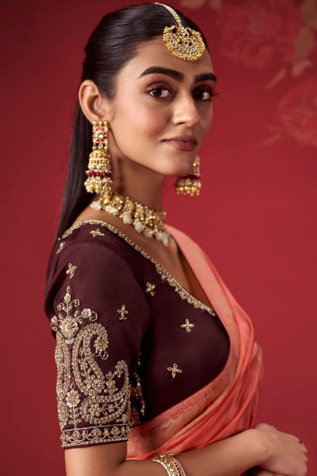 Ombré Dola Crape Silk Saree with Handcrafted Kundan Blouse