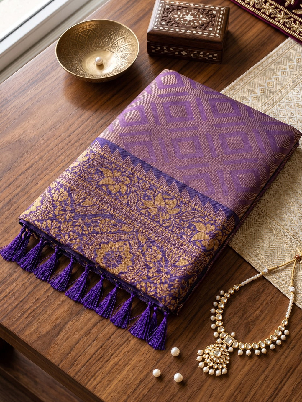 Rich Zari Woven Silk Blend Saree with Contrast Border & Designer Pallu