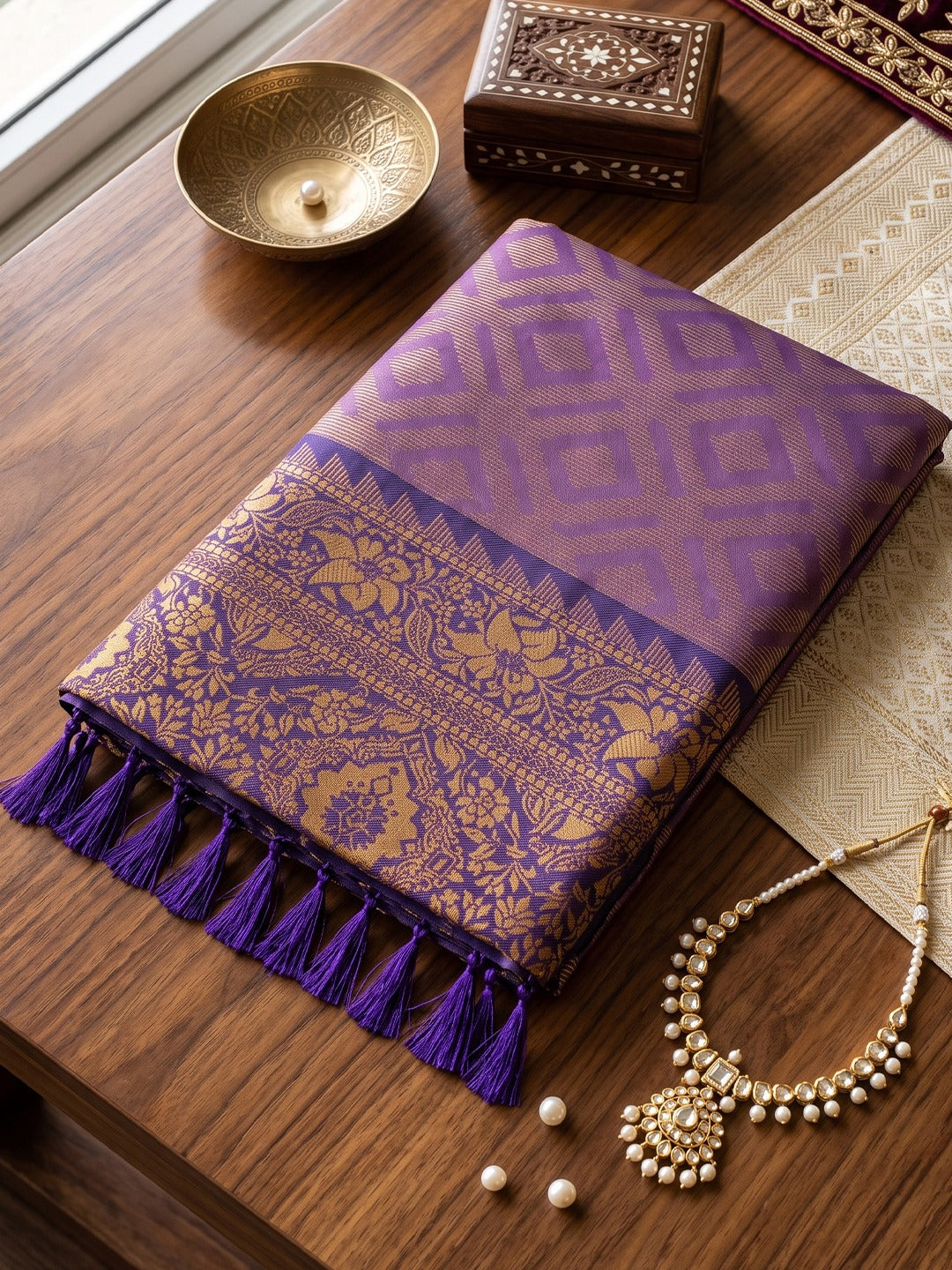 Rich Zari Woven Silk Blend Saree with Contrast Border & Designer Pallu