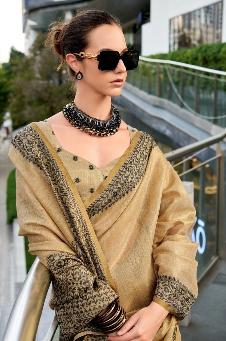 Premium Linen Tissue Silk Saree with Matching Blouse Piece