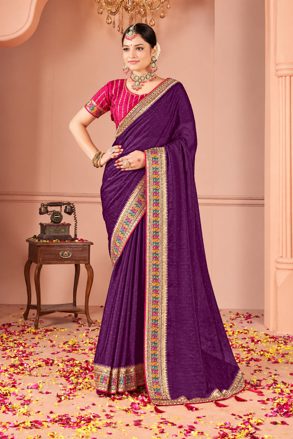Rangoli Saree with Swarovski Crystal Border & Embroidered Banglory Silk Blouse